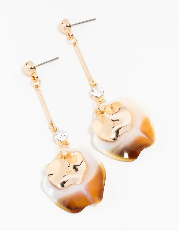 Women’s statement chandelier earrings-Gold Marble Pearl Petal Drop Earrings