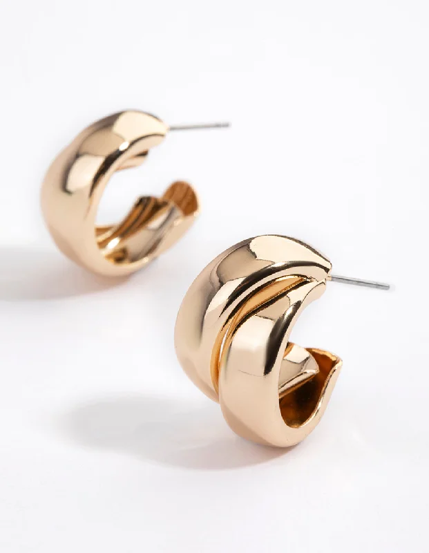 Affordable earrings for women-Gold Multi Double Hoop Drop Earrings