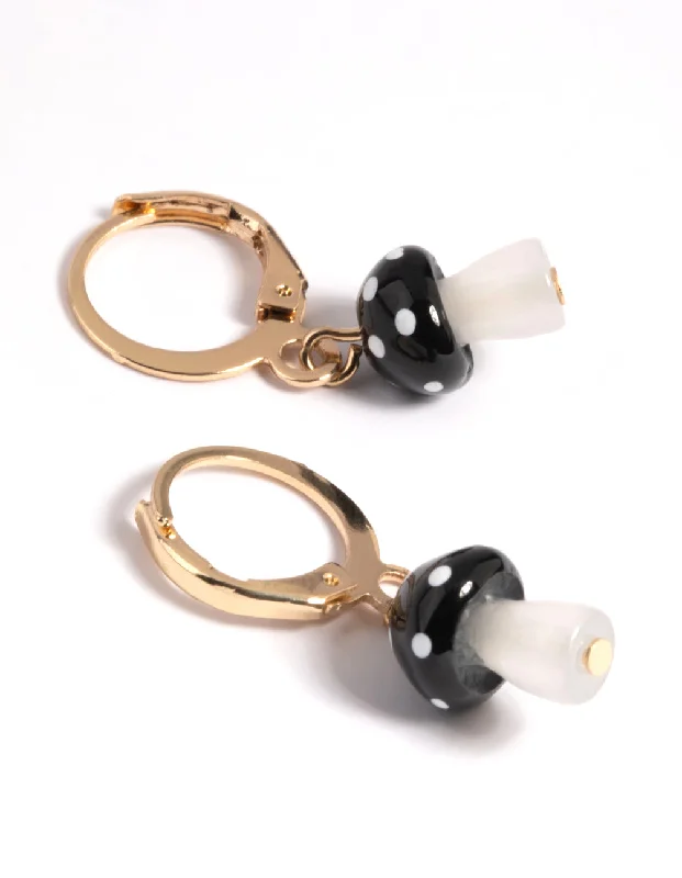 Women’s gemstone hoop earrings-Gold Mini Mushroom Huggie Earrings