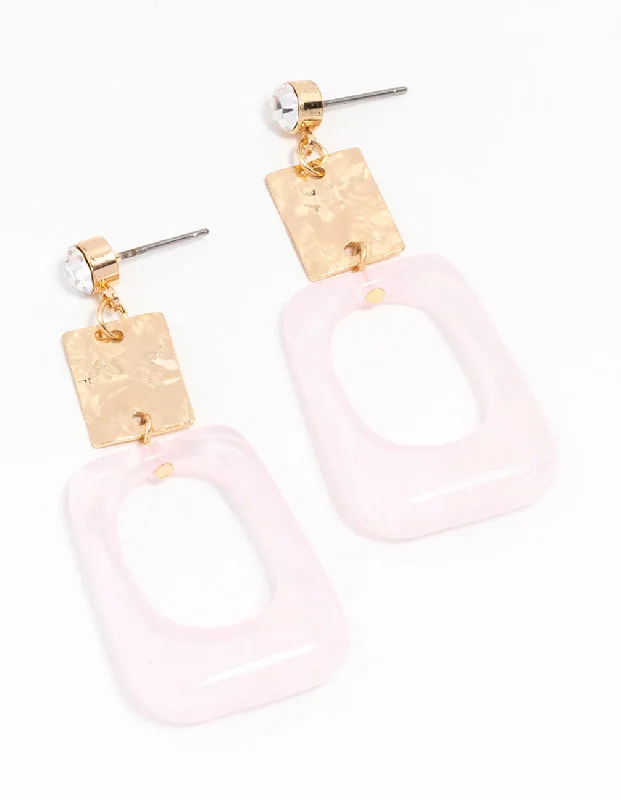 Women’s minimalistic earrings-Pink Gold Acrylic Cut Out Drop Earrings