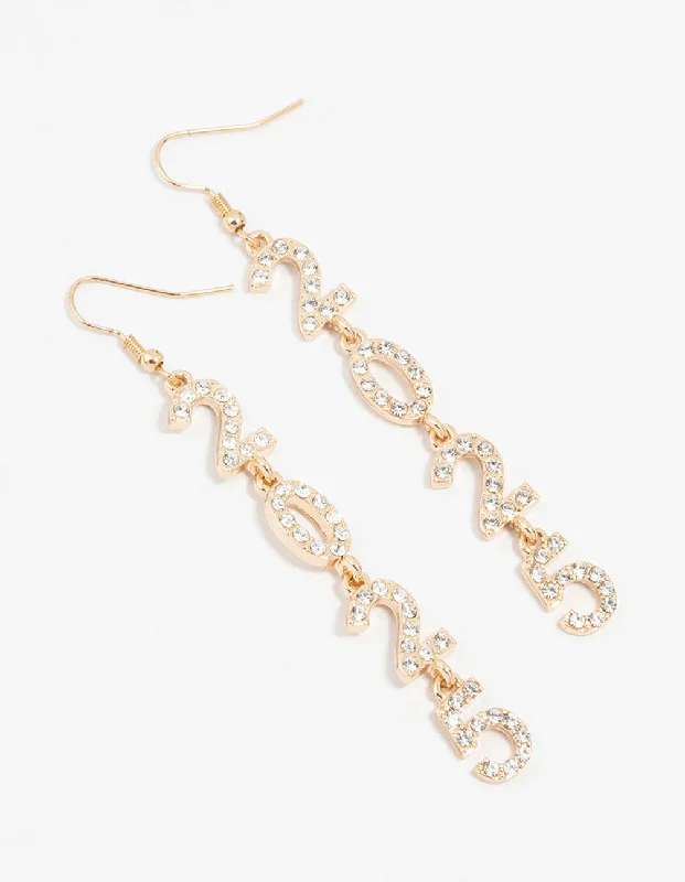 Large hoop earrings for women-Gold 2025 Diamante Long Drop Earrings