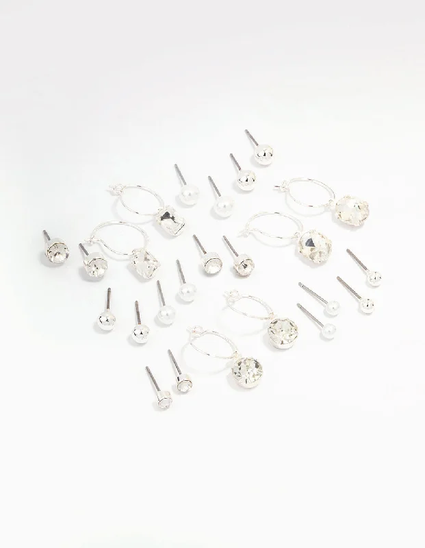 Women’s gold drop earrings-Silver Classic Stud & Hoop Earring 12-Pack