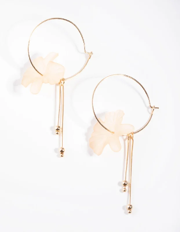 Women’s sterling silver earrings-Gold Acrylic Flower Hoop Earrings