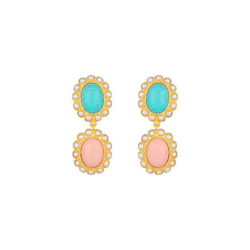 Women’s rose gold stud earrings-Ada Earrings Pink Coral, Turquoise & Pearls