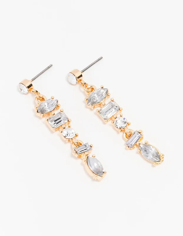 Women’s flower-shaped earrings-Gold Multi Shaped Stone Drop Earrings