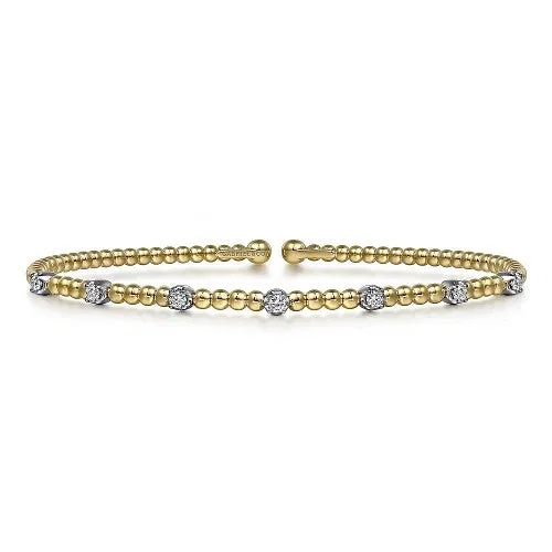 Women’s bangles for weddings-14K White-Yellow Gold Bujukan Diamond Stations Bangle