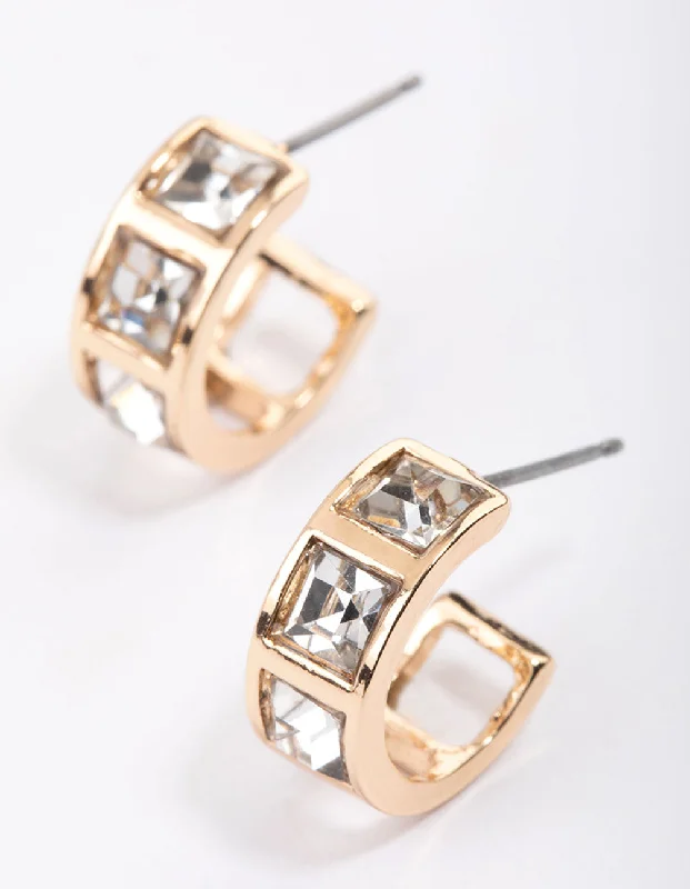 Women’s flower earrings-Gold Square Stone Hoop Earrings & Polishing Set