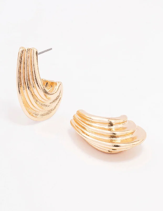 Women’s gemstone earrings-Gold Clam Hoop Earrings