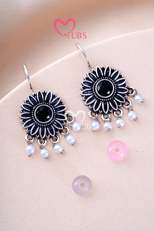 Women’s cubic zirconia earrings-Sunflower Adorned Oxidized Earrings