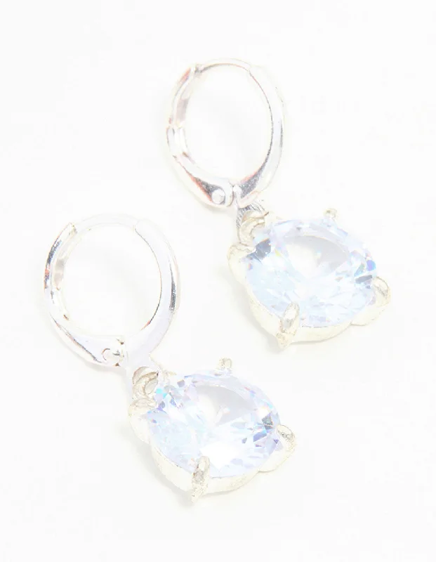 Women’s luxury diamond earrings-Blue Bezel Diamante Clicker Drop Silver Earrings