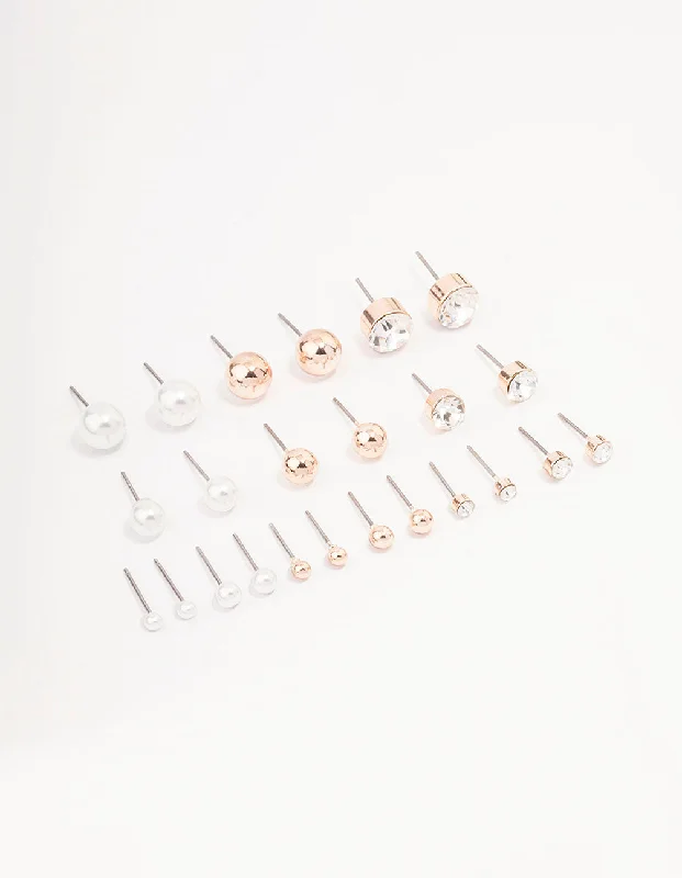 Women’s gold dangly earrings-Rose Gold Basic Stud Earring 12-Pack