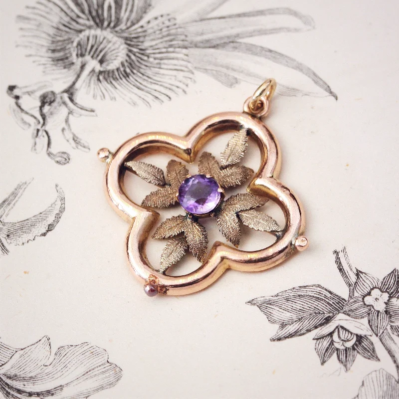 Women’s gold pendant necklaces-Date 1915 Rose Gold Edwardian Amethyst Pendant