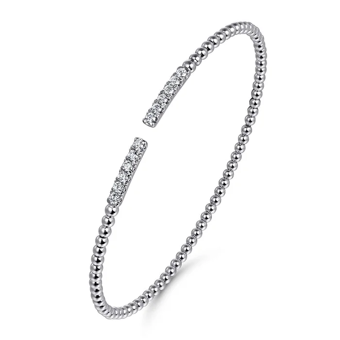 Women’s simple bangles-14K White Gold Bujukan Diamond Bars Bangle