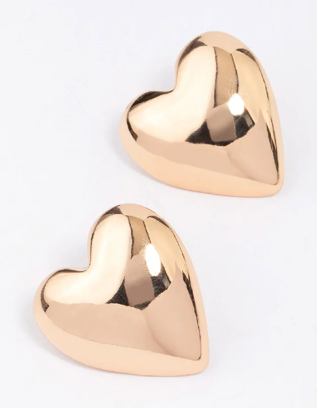 Women’s multi-colored earrings-Gold Puffy Heart Stud Earrings