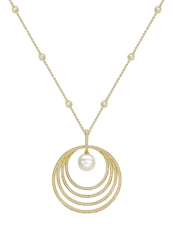 Women’s diamond and sapphire necklaces-Roulette Pearl Diamond Yellow Gold Pendant