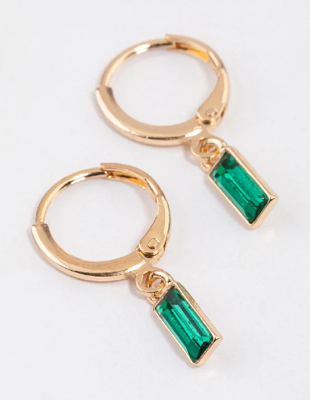 Women’s crystal stud earrings-Gold Baguette Huggie Hoop Earrings & Polishing Set