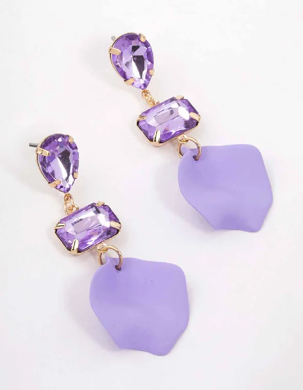 Women’s star-shaped earrings-Lilac Pear & Rectangle Diamante Petal Drop Earrings