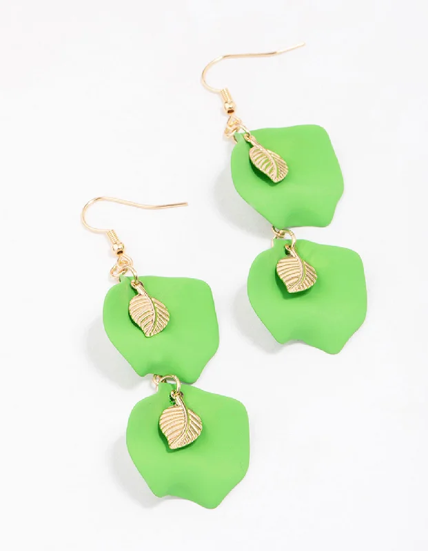 Women’s trendy hoop earrings-Gold & Green Double Iridescent Drop Earrings