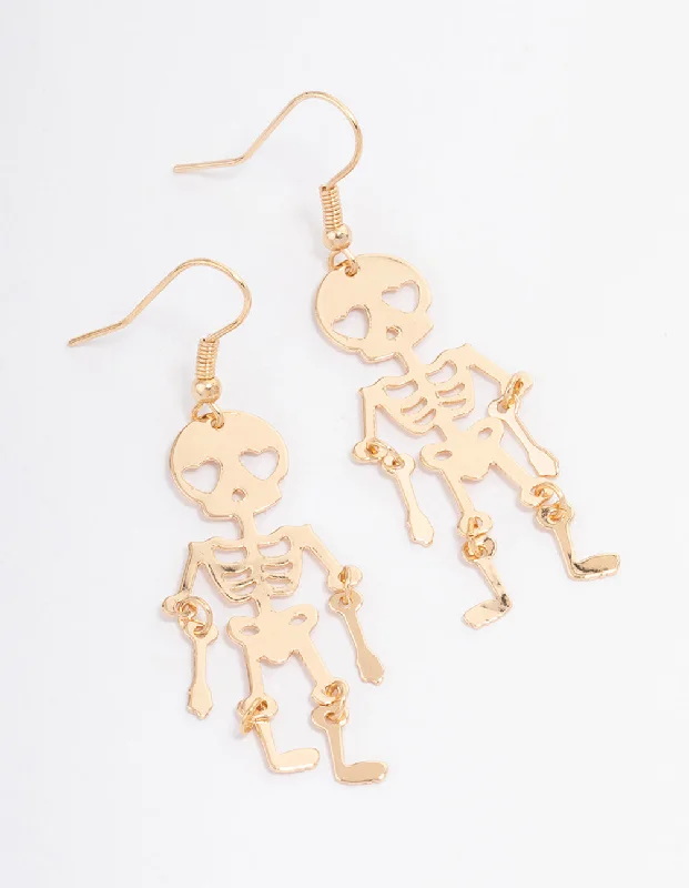 Personalized name earrings for women-Gold Skeleton Drop Earrings