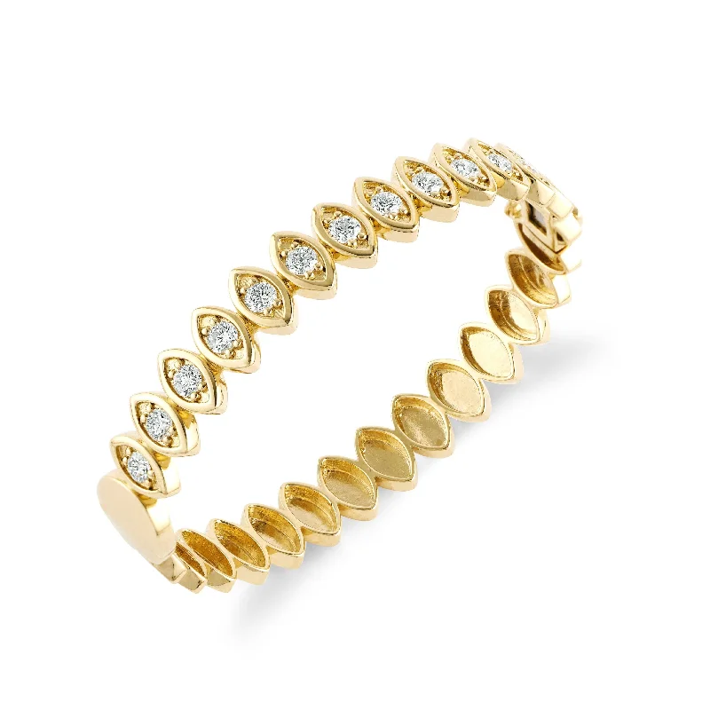 Women’s pearl and diamond bracelets-Gold & Diamond Large Marquise Eye Hinge Bangle