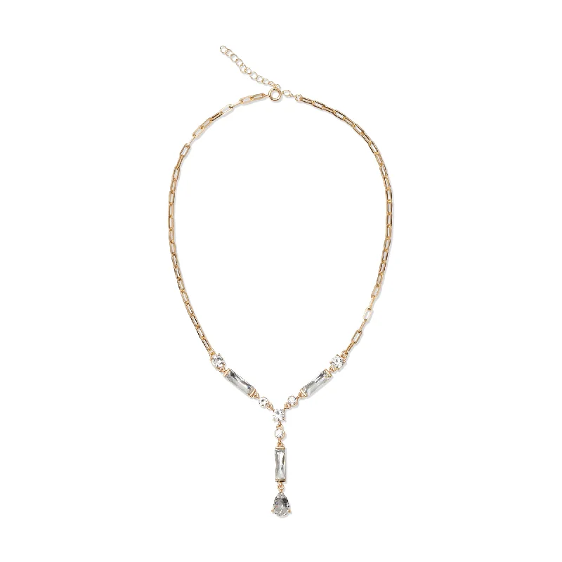 Women’s necklaces with a heart pendant-THE CRYSTAL BAGUETTE DROP NECKLACE