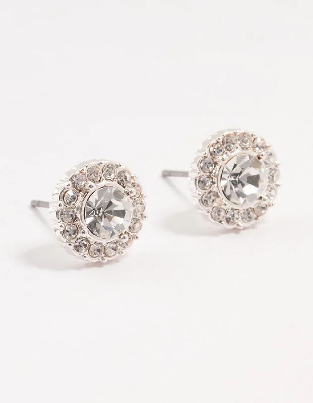 Fashionable earrings for women-Halo Bohemia Czech Crystal Silver Stud Earrings