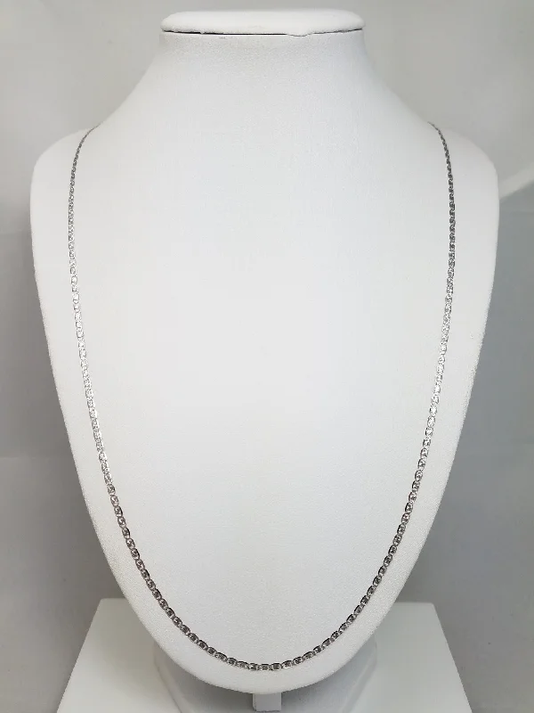 Women’s long necklaces-Dazzling 24" Solid 14k White Gold Diamond Cut Fancy Link Chain Necklace