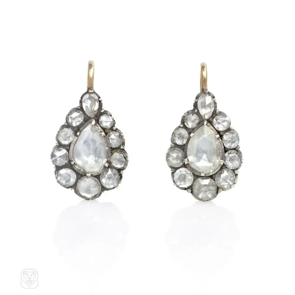 Women’s geometric earrings-Antique pear-shaped diamond cluster earrings