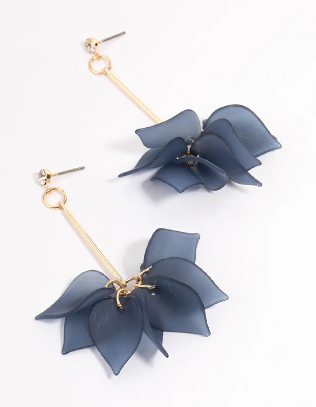 Women’s tribal earrings-Blue Stack Petal Cluster Drop Earrings