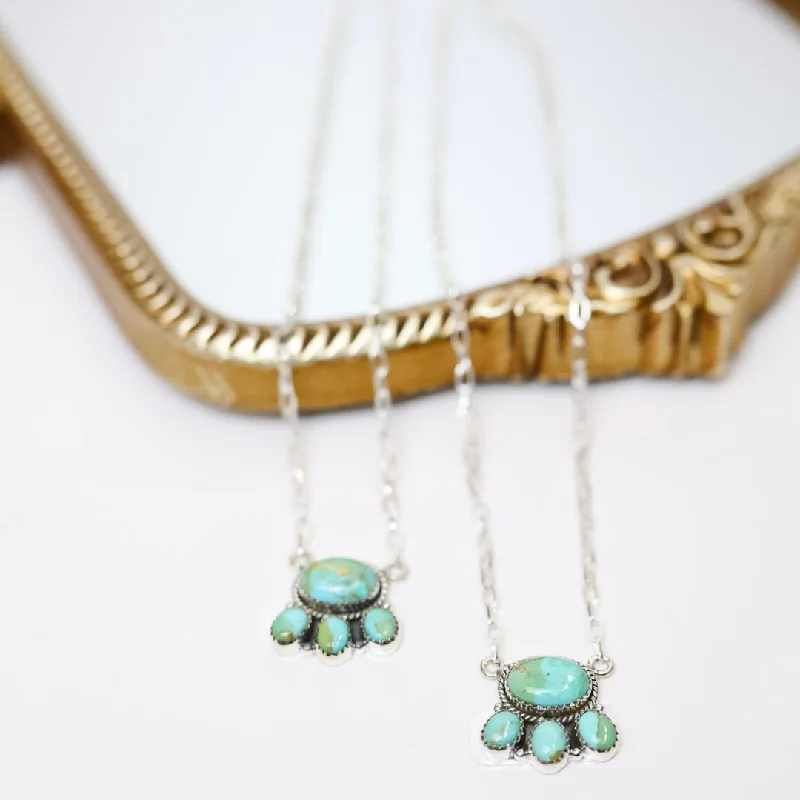 Women’s necklaces with geometric shapes-Hada Collection | Handmade Sterling Silver Four Circle Cluster Necklace with Kingman Turquoise Stones