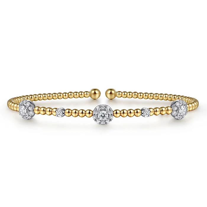 Elegant bangles for special occasions-14K White-Yellow Gold Bujukan Diamond Cluster Stations Bangle