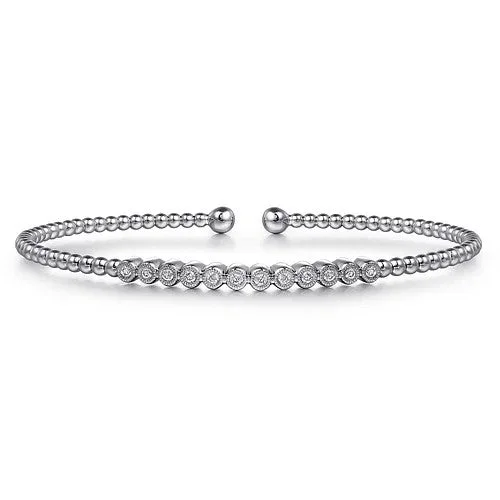 Women’s bangles with gemstones-14K White Gold Bujukan Bead Diamond Bangle