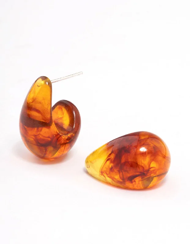 Women’s statement earrings-Neutral Tortoiseshell Droplet Huggie Earrings