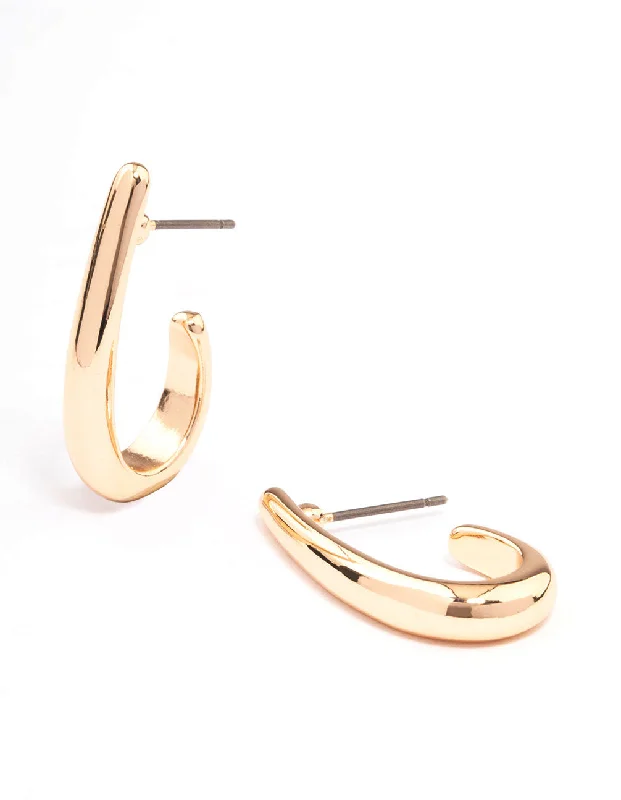 Women’s statement earrings with crystals-Gold Tall Drop Hoop Earrings