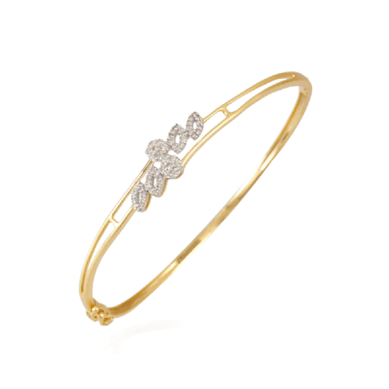 Women’s gold charm bracelets-18KT (750) Yellow Gold And Diamond Bangle For Women