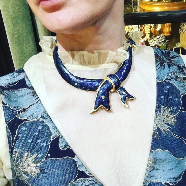 Women’s necklaces with zodiac signs-Christian Lacroix Blue Bow Necklace Enamel