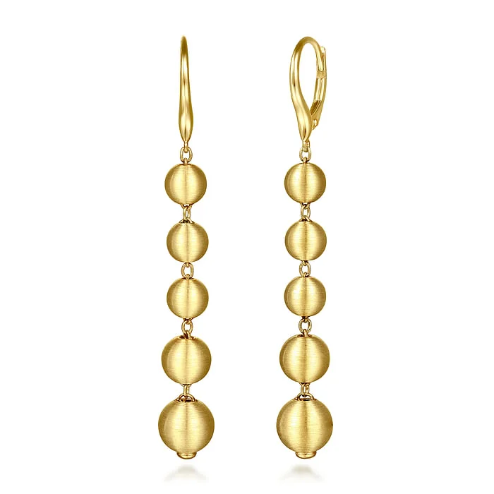 Women’s clip-on diamond earrings-14K Yellow Gold Graduating Bujukan Beads Leverback Drop Earrings