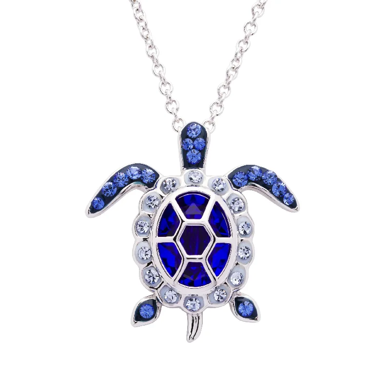 Women’s beaded necklaces-September Turtle Birthstone Pendant With Swarovski Crystals