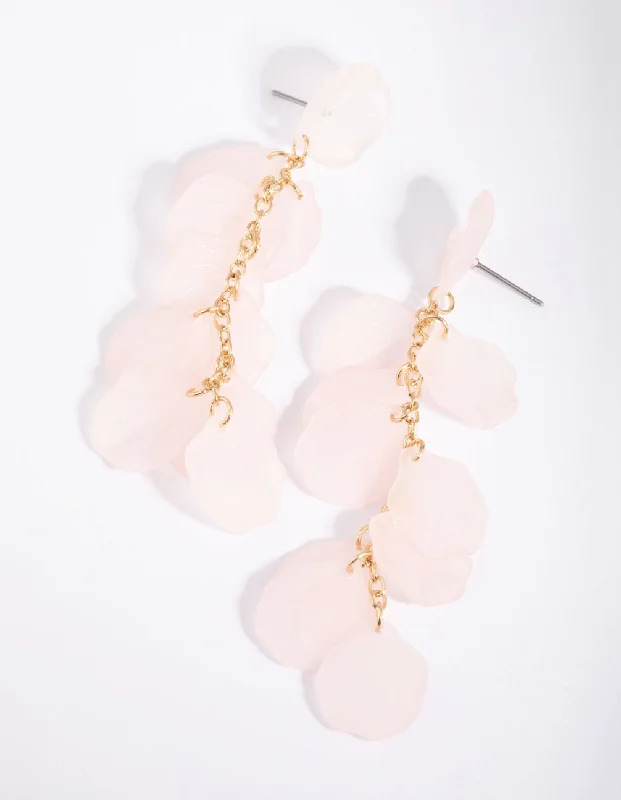 Women’s rhinestone earrings-Pink Chain & Leaves Drop Earrings