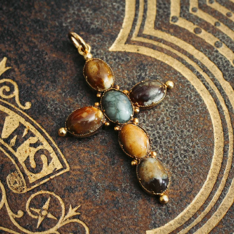 Women’s necklaces with crystal pendants-Regency Era Scottish Agate Cross Pendant