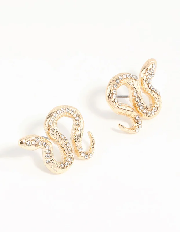 Women’s handmade earrings-Gold Curved Snake Stud Earrings