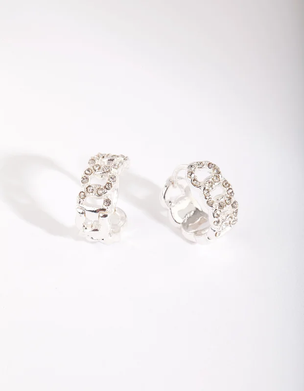 Women’s statement earrings with crystals-Silver Looped Mini Hoop Earrings