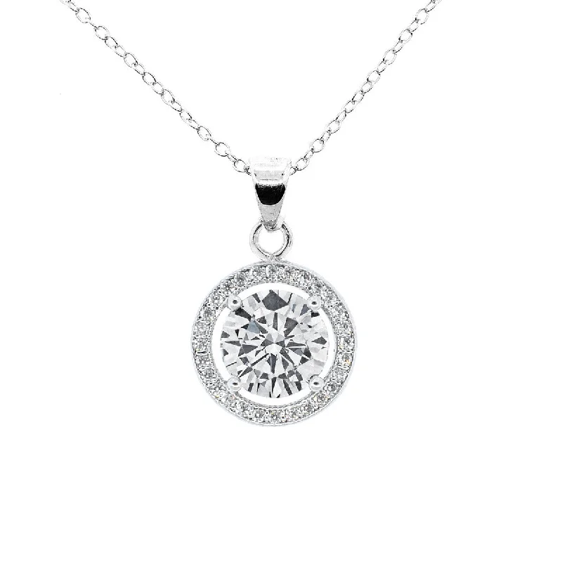 Women’s necklaces with intricate designs-Blake 18k White Gold Plated Halo Pendant Necklace Simulated Diamond Crystals