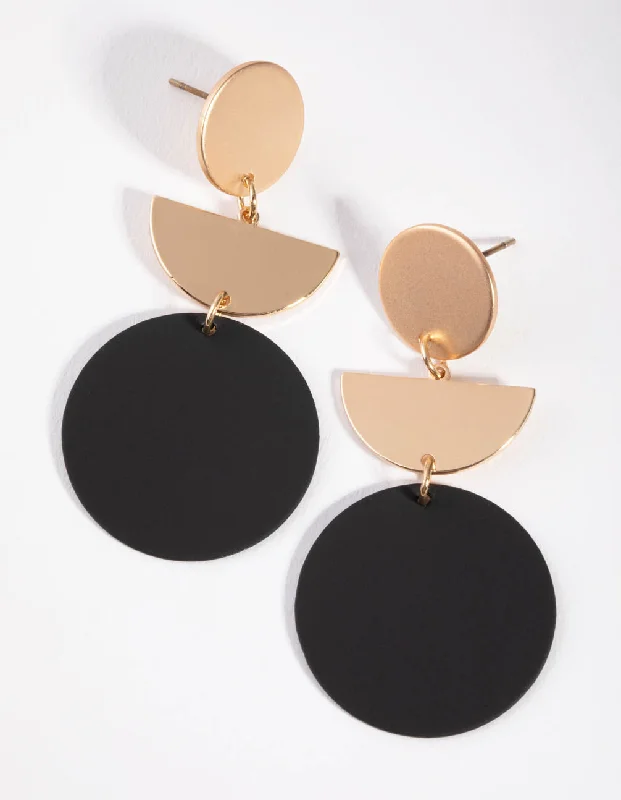 Gold stud earrings for women-Gold Coated Disc Drop Earrings