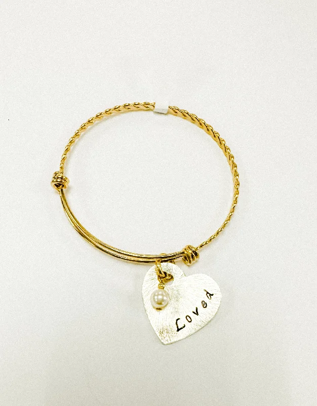 Personalized silver bangles for women-“Loved” Gold Bangle