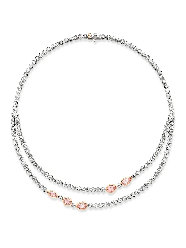 Women’s dainty gold necklaces-Classic Double Row White and Pink Diamond Collar