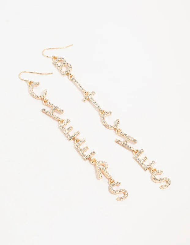 Women’s opal earrings-Gold Cheers B*tches Drop Earrings