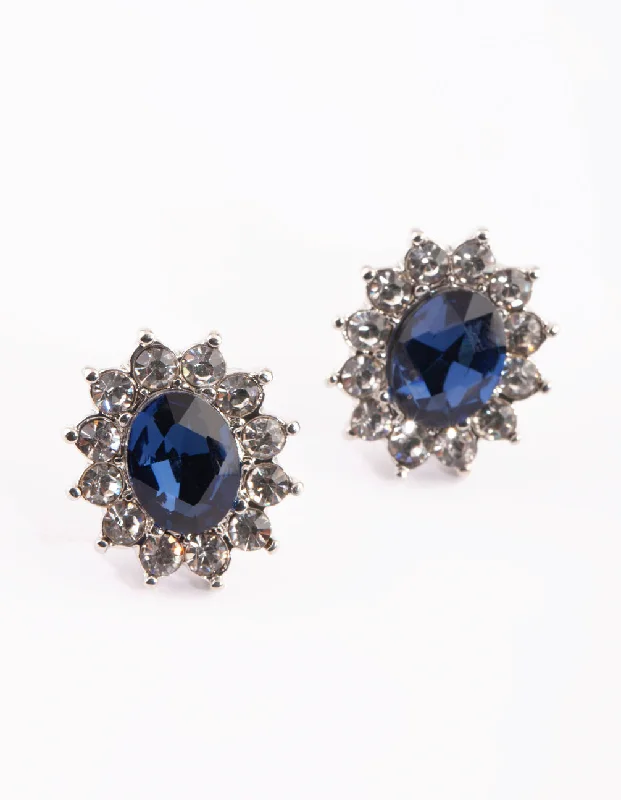 Women’s minimalist drop earrings-Blue Oval Stud Earrings