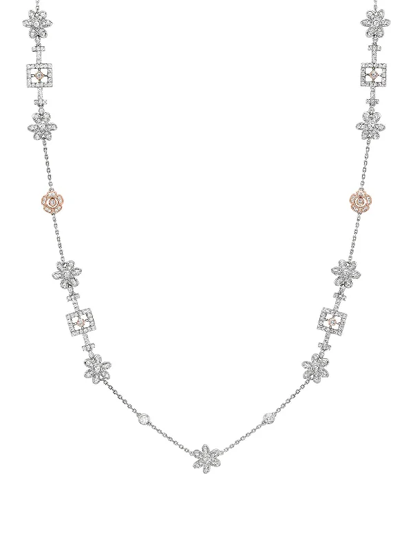 Women’s layered necklaces-Secret Garden Long Platinum Pink Diamond Necklace