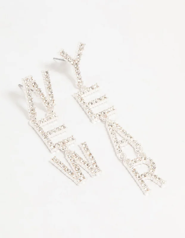 Women’s sterling silver hoops-Silver New Year Diamante Drop Earrings